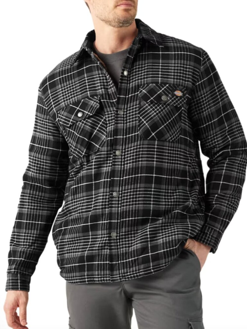 NWT Dickies Men's Sherpa Lined Woven Plaid Flannel Jacket Snap-Down Size L